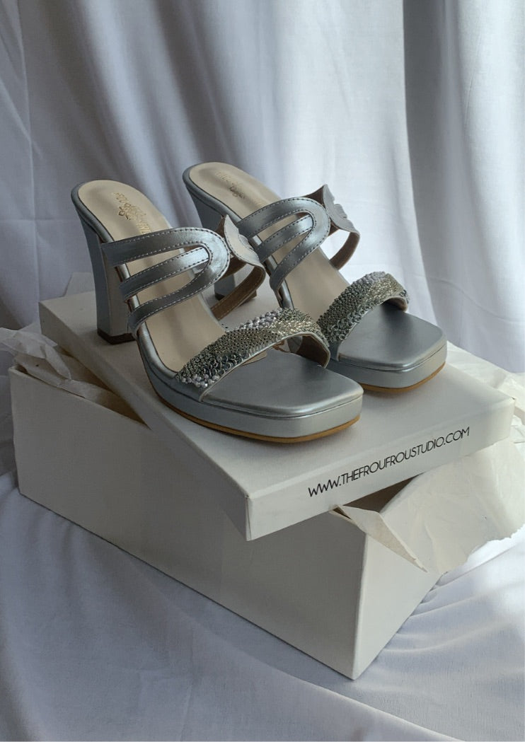 Silver block heel shoes deals