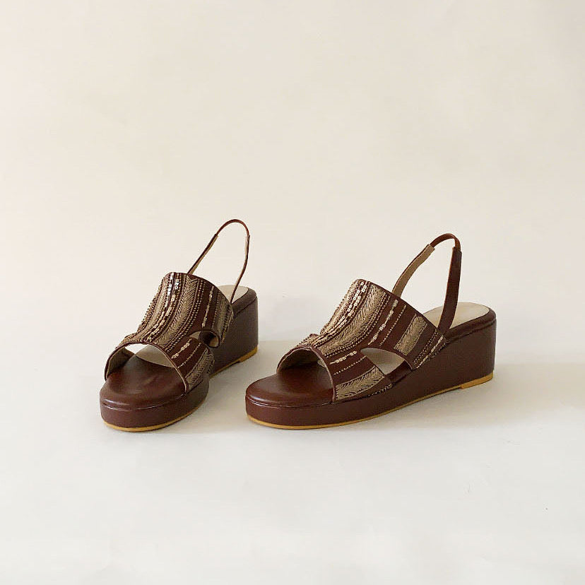 Amelia Dark Tan Brown Wedges - Main Image