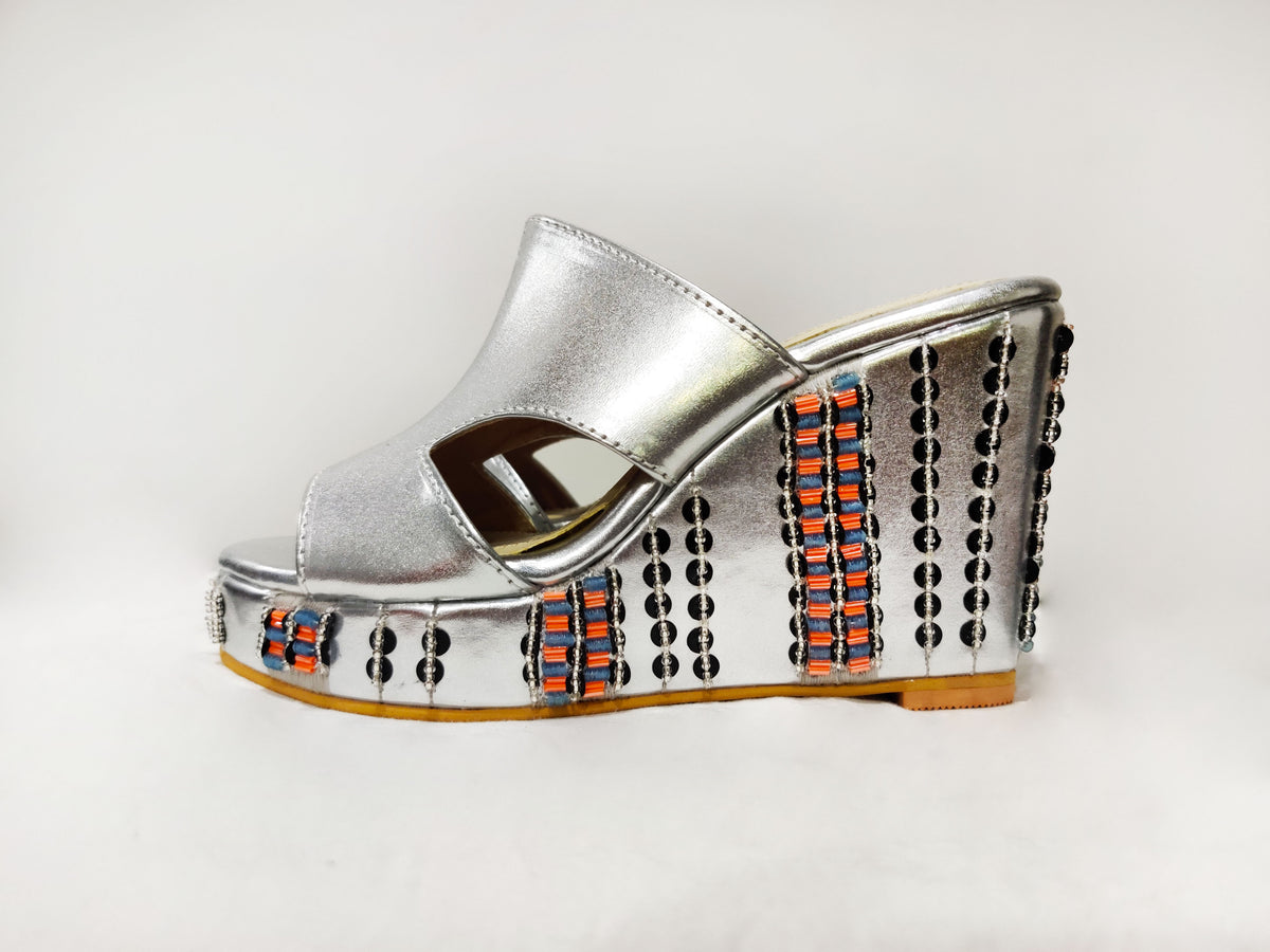 Silver wedge on sale heel shoes