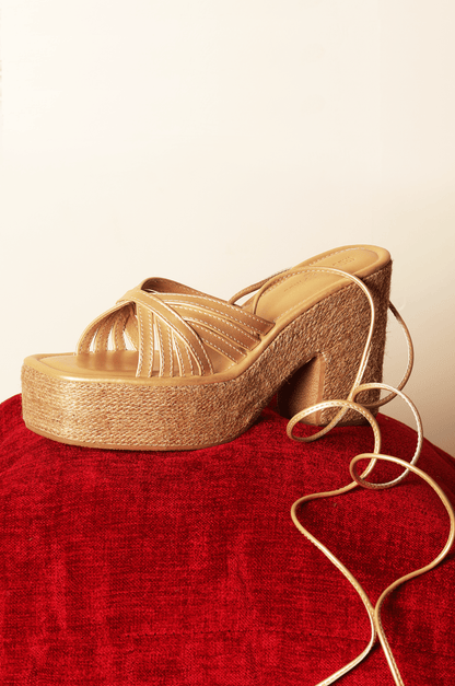 Sitara – Gold Strappy Jute Wedges