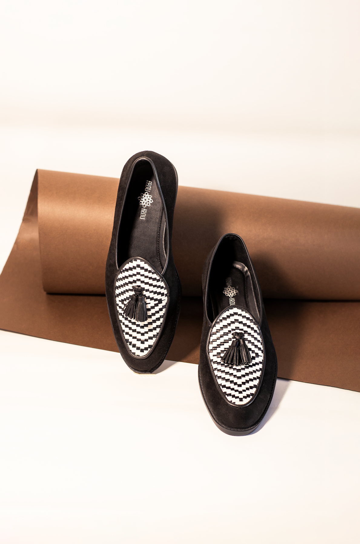 Black Palatine Argyle Tasseled Loafers for MEN