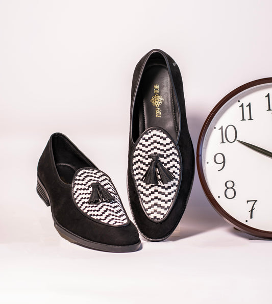 Black Palatine Chevron Tasseled Loafer for MEN