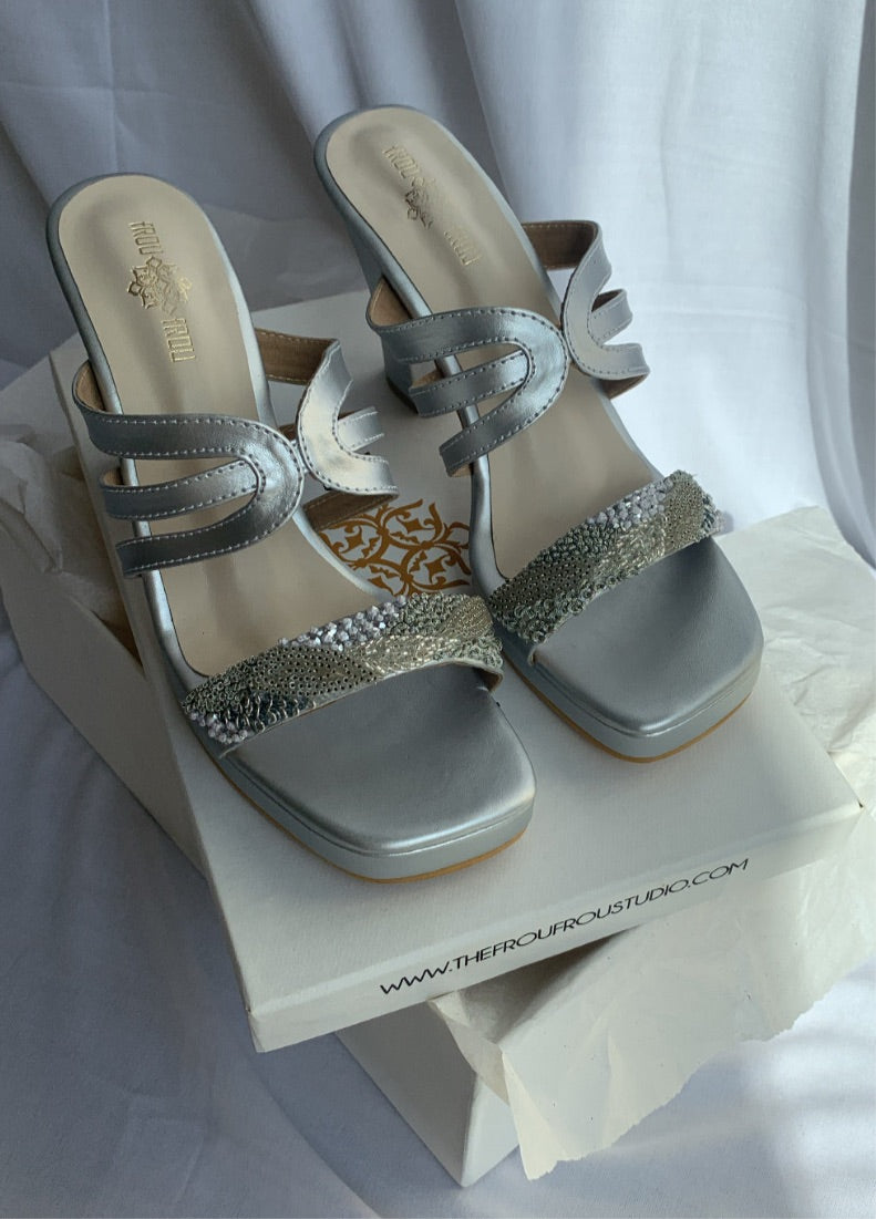 Aurora Silver Block Heels