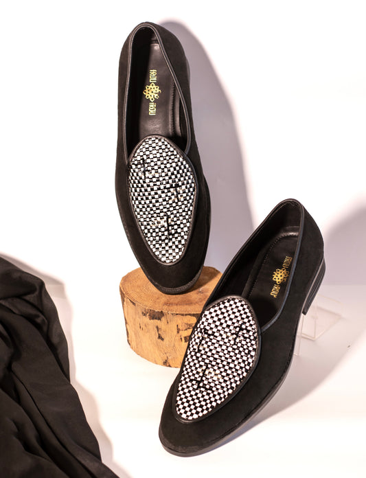 Black Palatine Ghingam Loafers for MEN