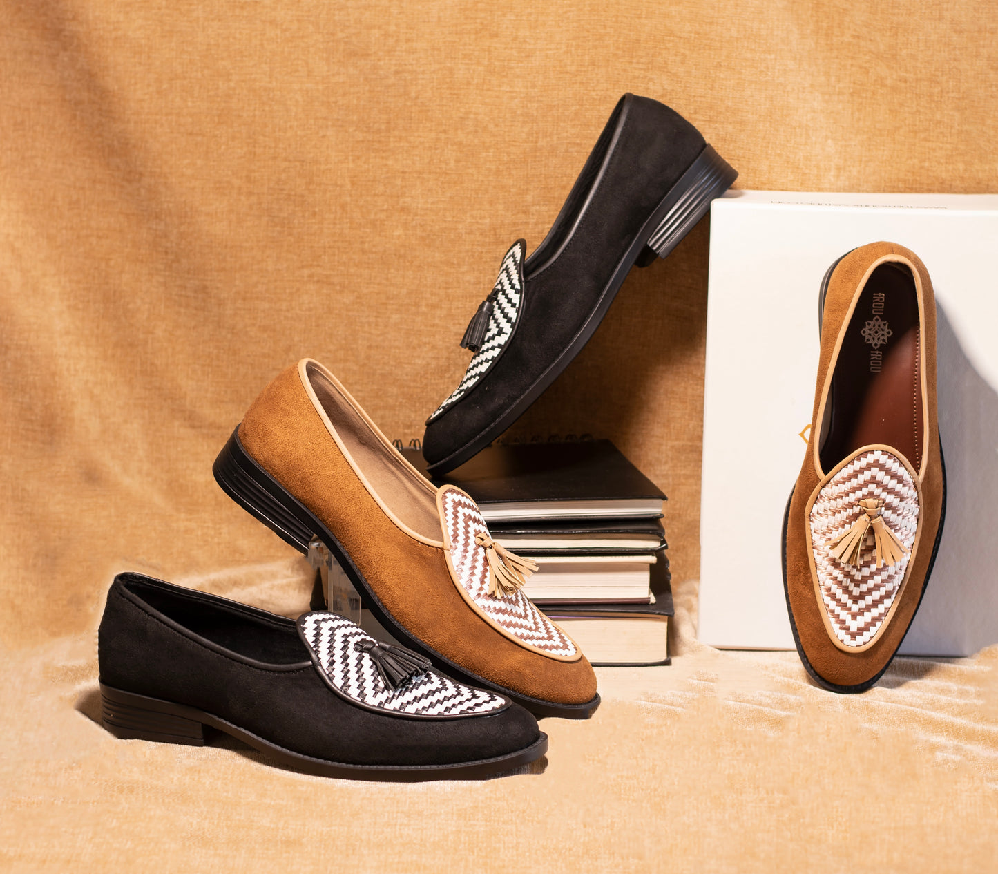 Black Palatine Argyle Tasseled Loafers for MEN