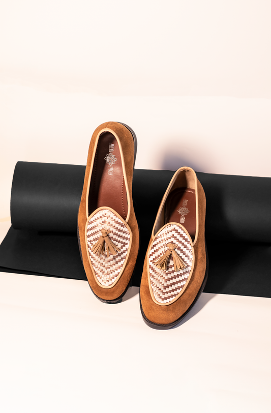 Brown Palatine Argyle Tasseled Loafers for MEN