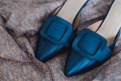 Metallic Midnight Blue Audrey Kitten Heels