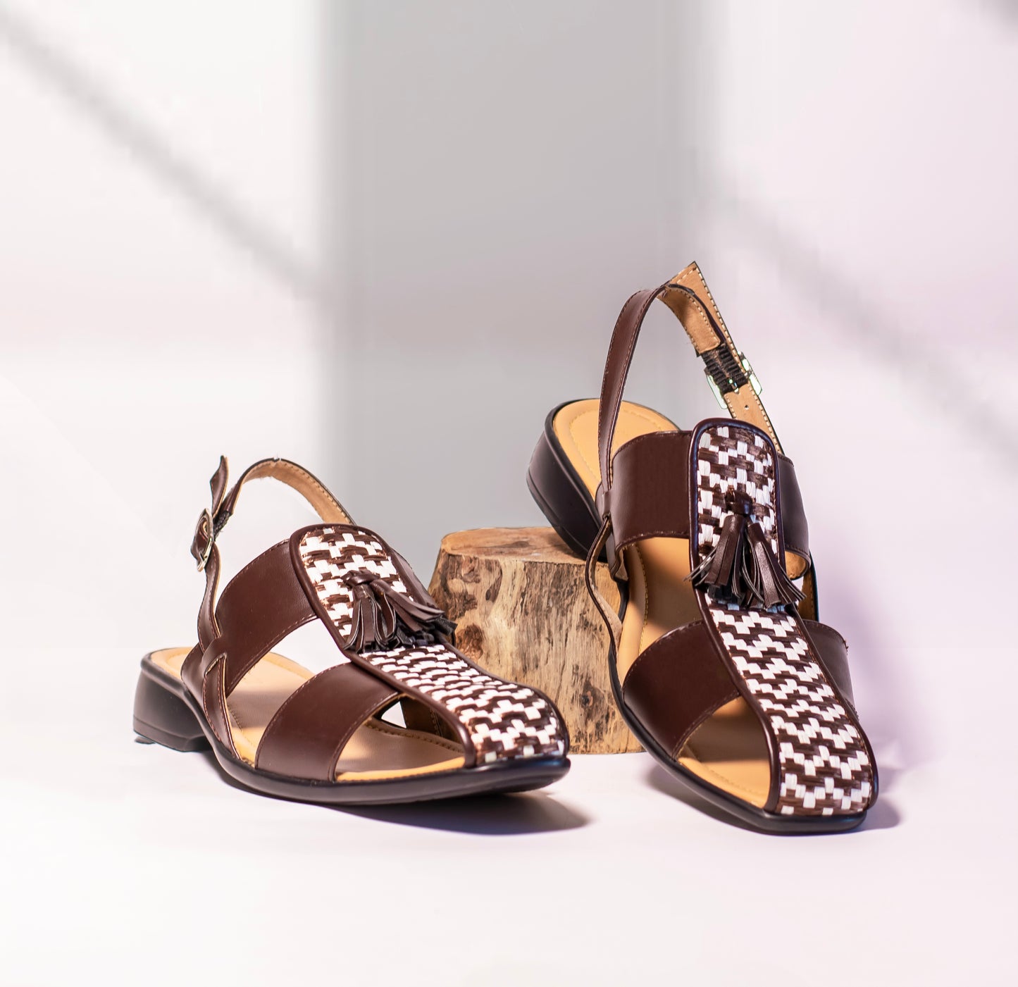 Brown Palatine Chevron Tasseled Sandals for MEN