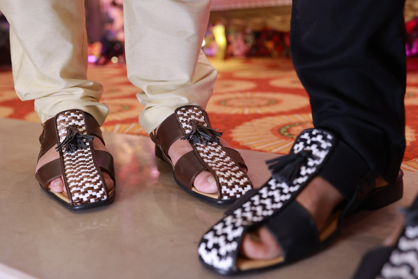 Brown Palatine Chevron Tasseled Sandals for MEN