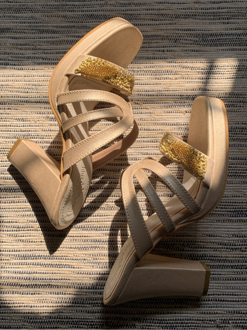 Aurora Light Gold Block Heels