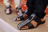 Black Palatine Chevron Tasseled Sandals